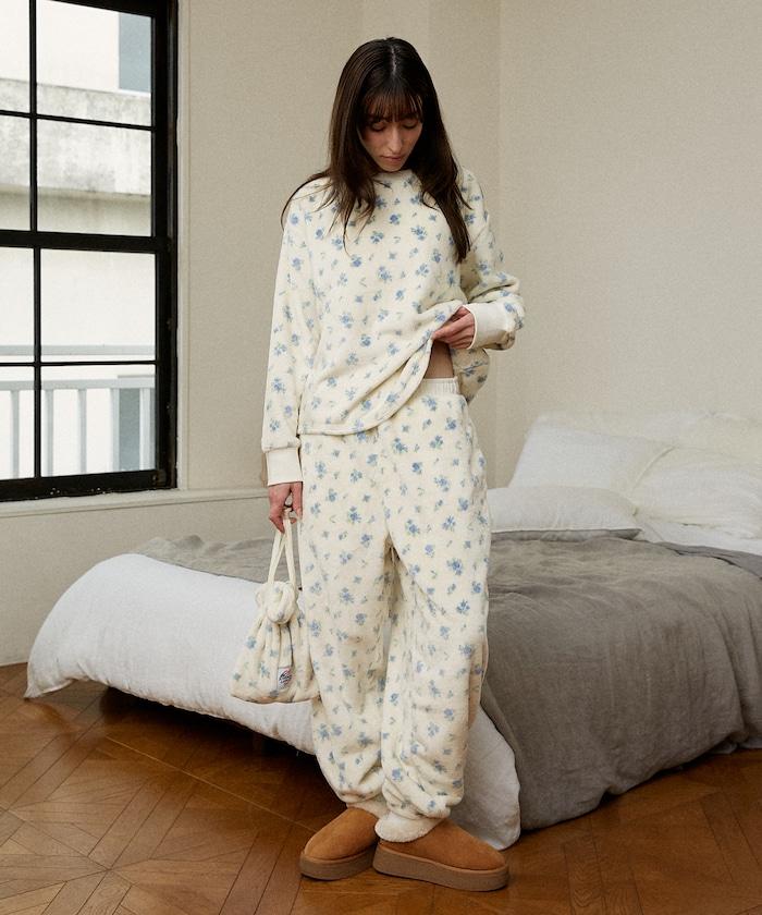 花卉印花法蘭絨家居服三件套