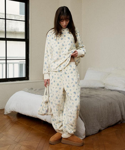 花卉印花法蘭絨家居服三件套