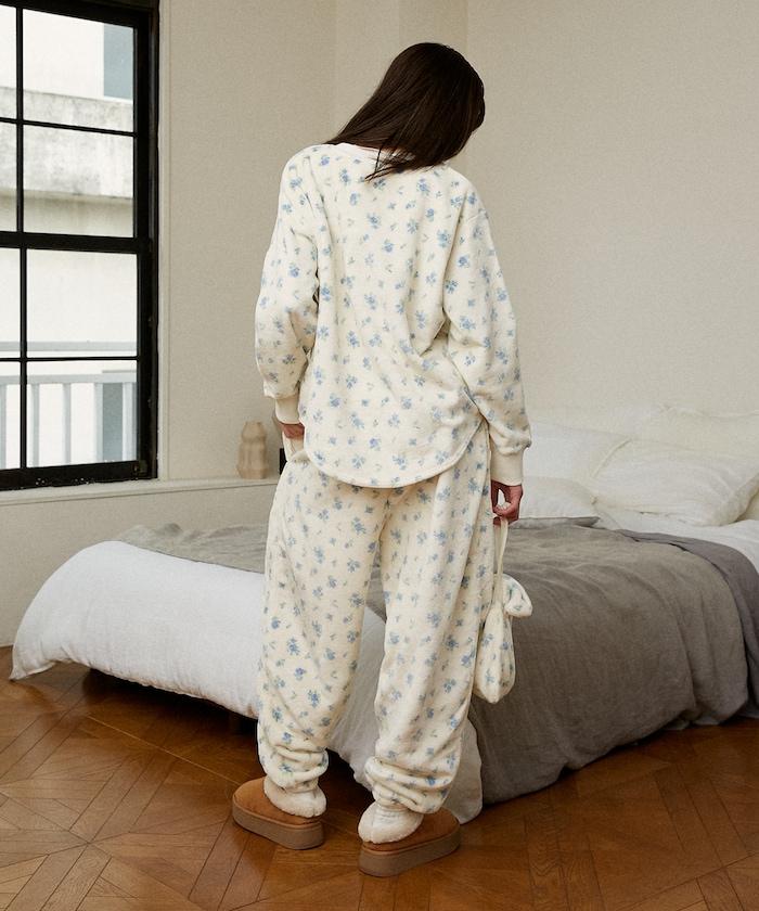 花卉印花法蘭絨家居服三件套