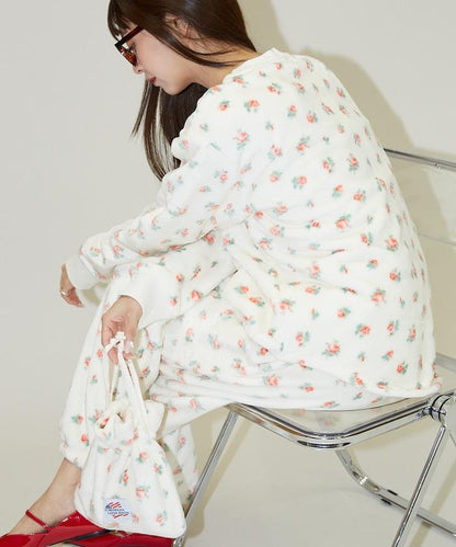 花卉印花法蘭絨家居服三件套