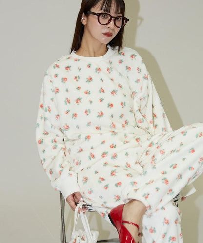 花卉印花法蘭絨家居服三件套