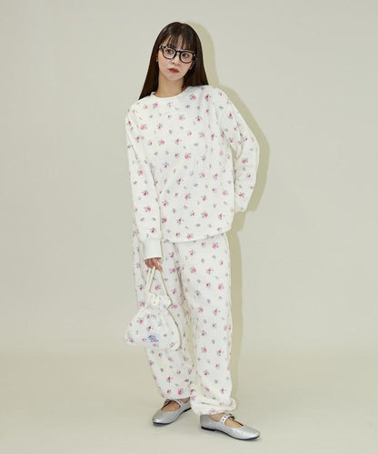 花卉印花法蘭絨家居服三件套