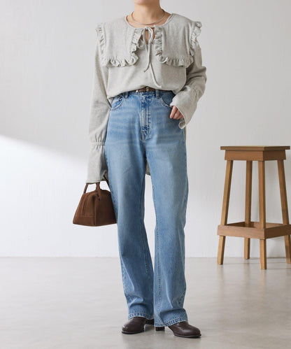 【領子可拆卸】Qanos 帶領荷葉邊長袖T恤