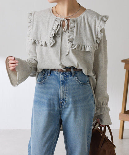 【領子可拆卸】Qanos 帶領荷葉邊長袖T恤