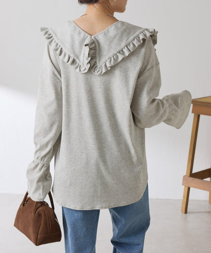 【領子可拆卸】Qanos 帶領荷葉邊長袖T恤