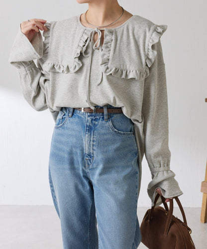 【領子可拆卸】Qanos 帶領荷葉邊長袖T恤