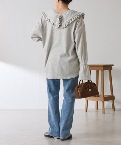 【領子可拆卸】Qanos 帶領荷葉邊長袖T恤