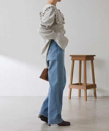 【領子可拆卸】Qanos 帶領荷葉邊長袖T恤