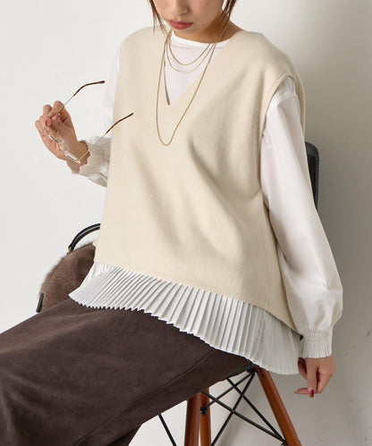 百褶襯衫馬甲套裝