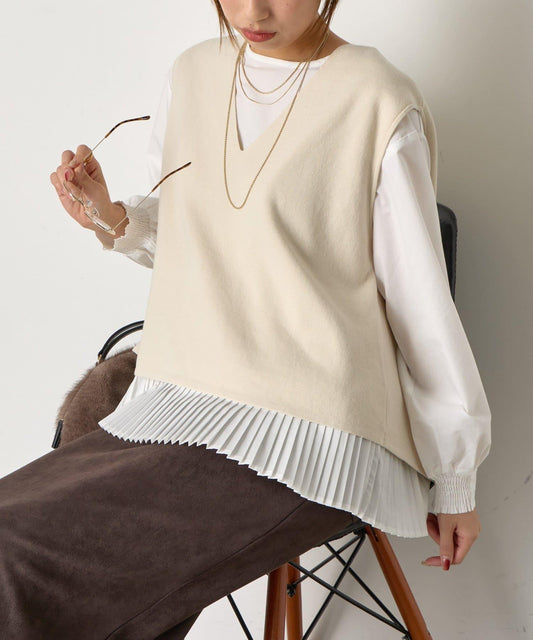 百褶襯衫馬甲套裝