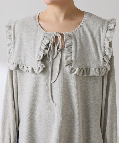 【領子可拆卸】Qanos 帶領荷葉邊長袖T恤