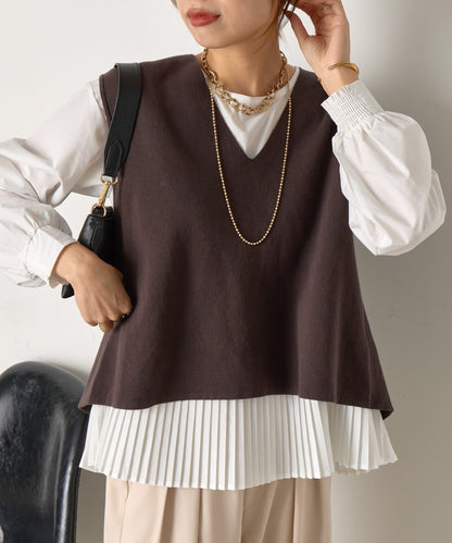 百褶襯衫馬甲套裝