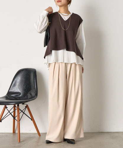 百褶襯衫馬甲套裝