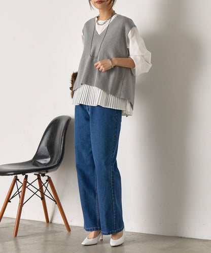 百褶襯衫馬甲套裝