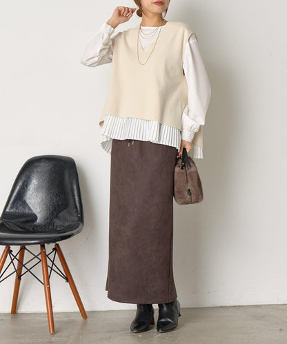 百褶襯衫馬甲套裝