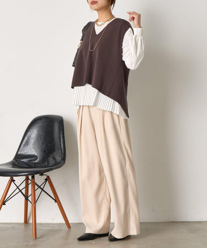 百褶襯衫馬甲套裝