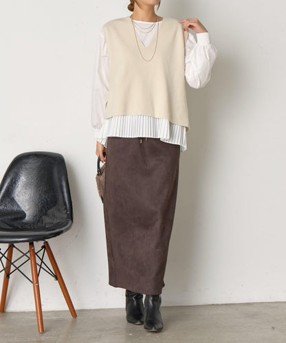 百褶襯衫馬甲套裝