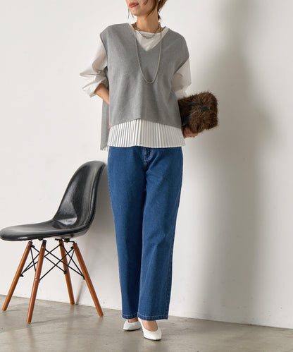 百褶襯衫馬甲套裝