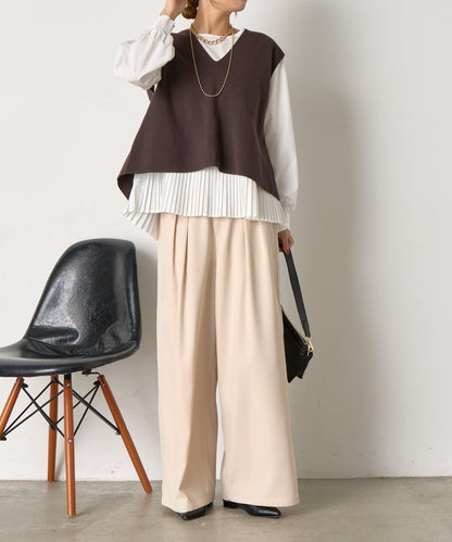 百褶襯衫馬甲套裝