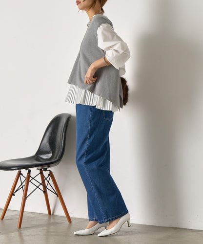 百褶襯衫馬甲套裝