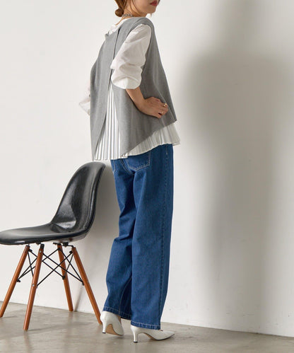 百褶襯衫馬甲套裝