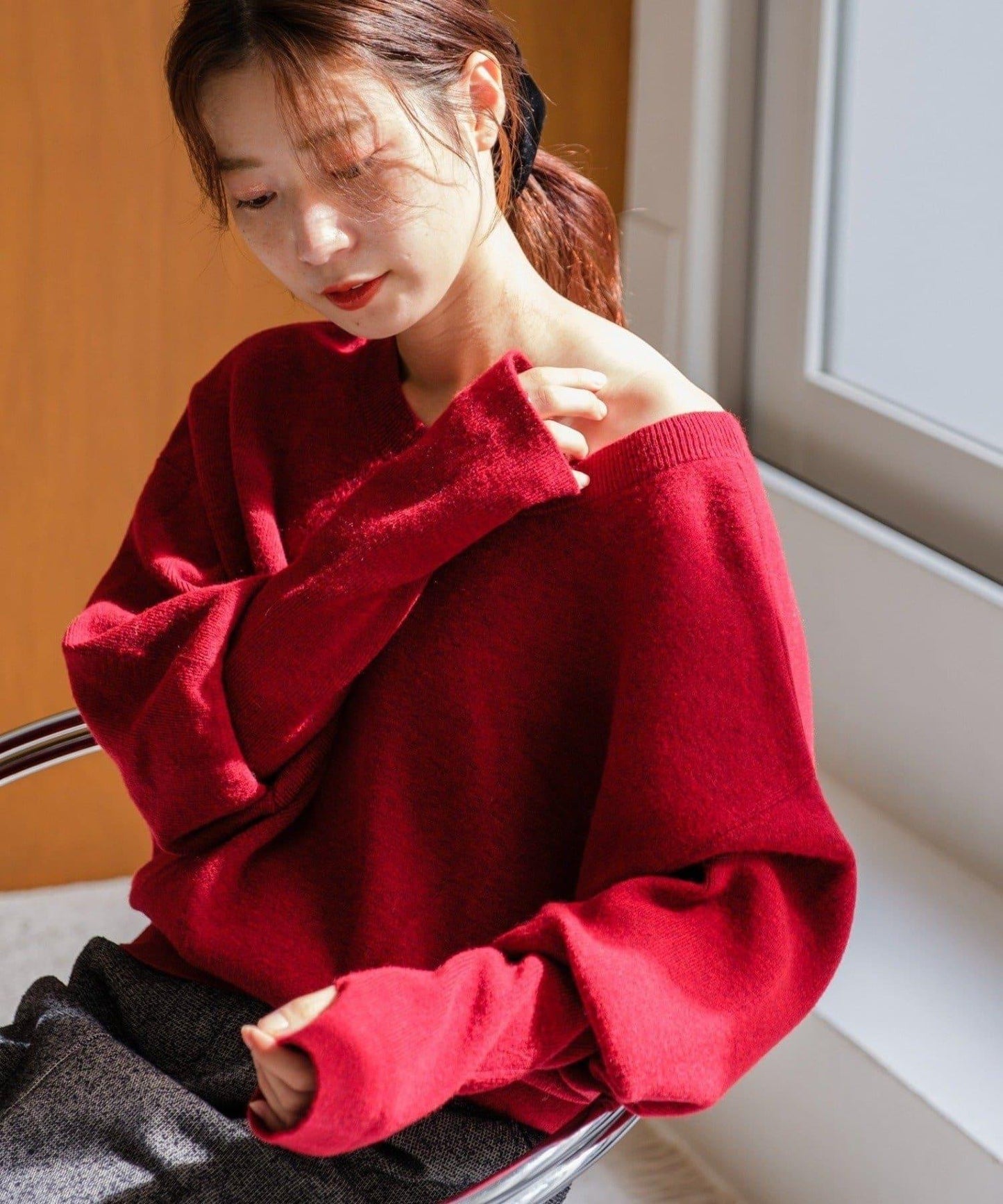 【4色可選/兩用】混色長款羅紋針織衫