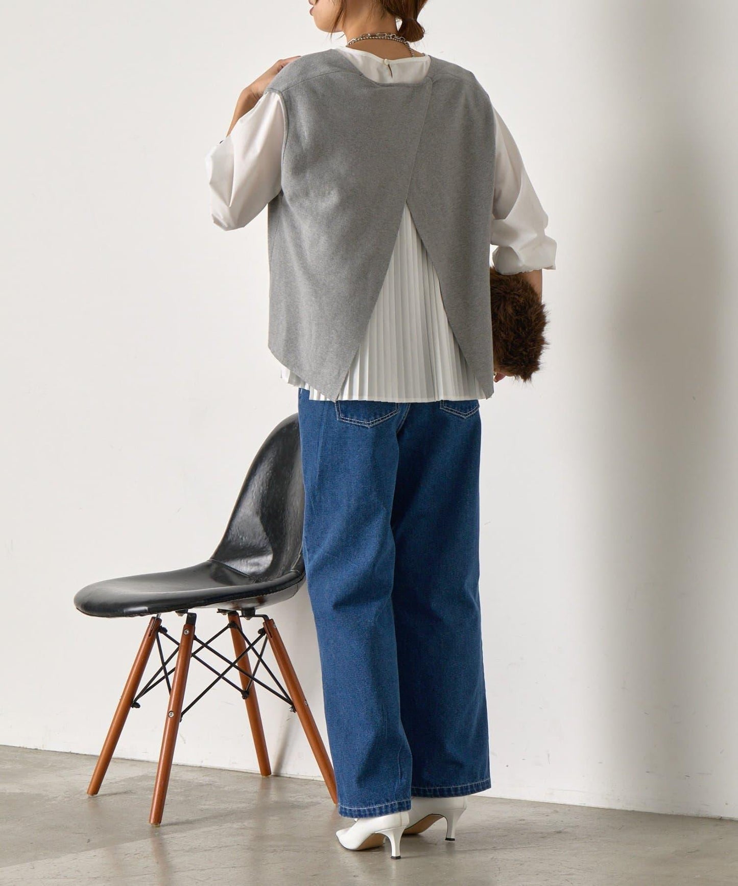 百褶襯衫馬甲套裝