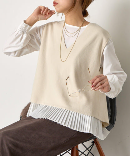 百褶襯衫馬甲套裝