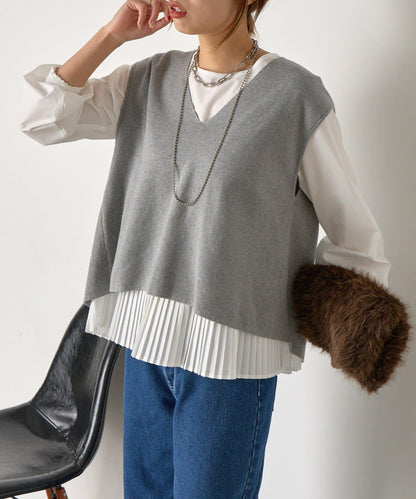 百褶襯衫馬甲套裝