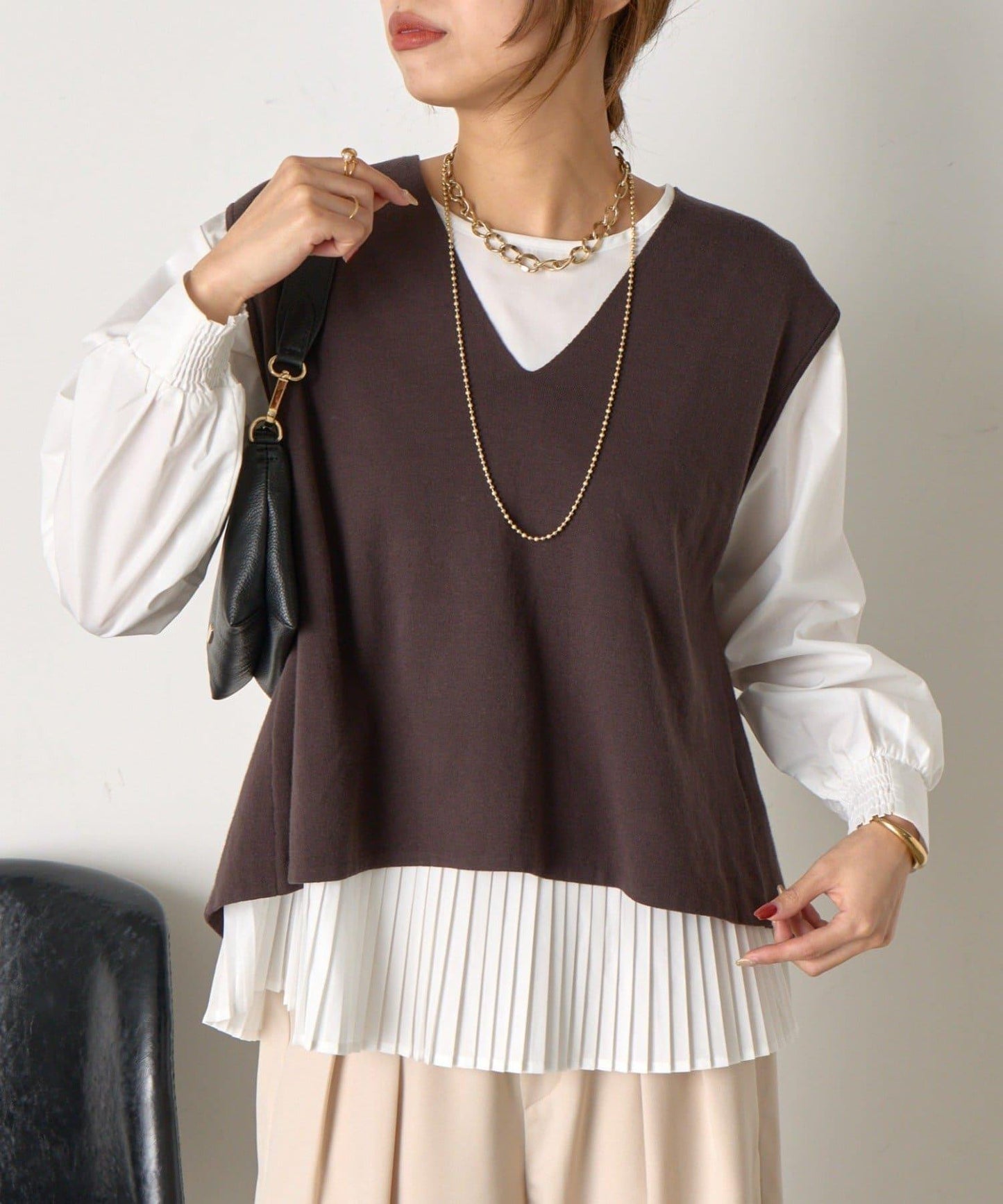 百褶襯衫馬甲套裝