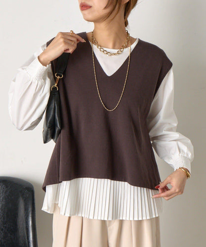 百褶襯衫馬甲套裝