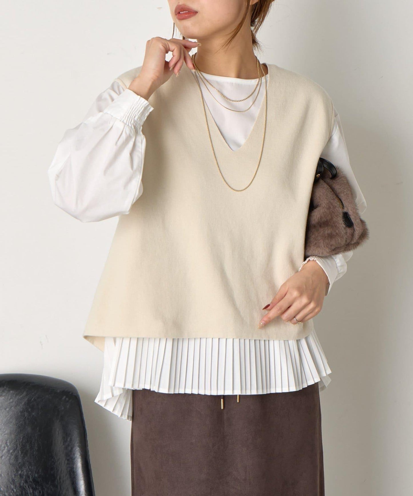 百褶襯衫馬甲套裝