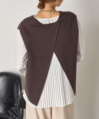 百褶襯衫馬甲套裝