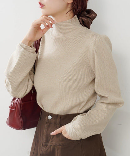 【純色&條紋】高領羅紋針織衫