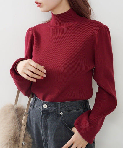 【純色&條紋】高領羅紋針織衫