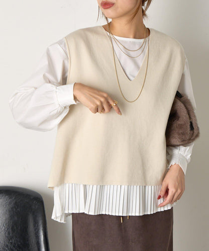 百褶襯衫馬甲套裝