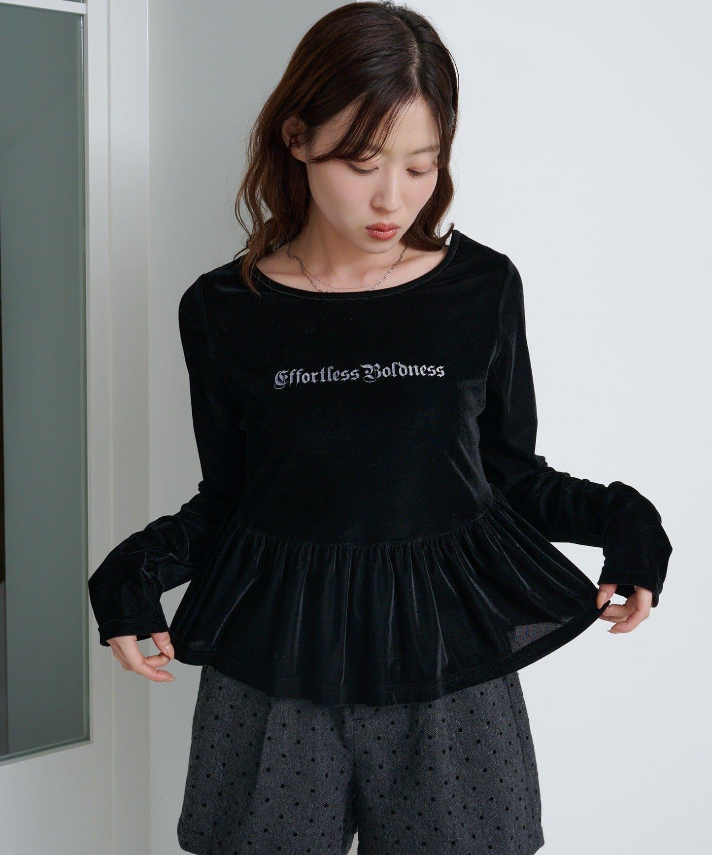 徽標荷葉邊天鵝絨上衣