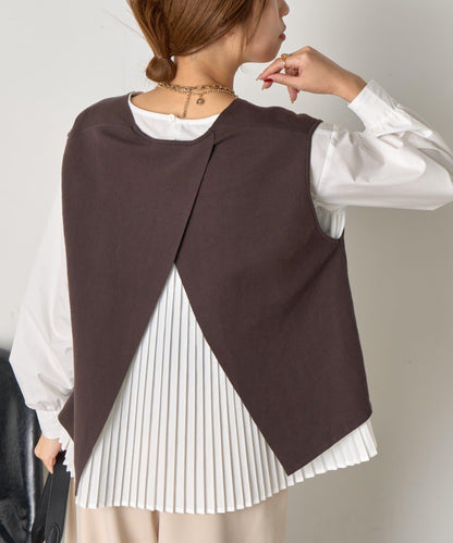 百褶襯衫馬甲套裝