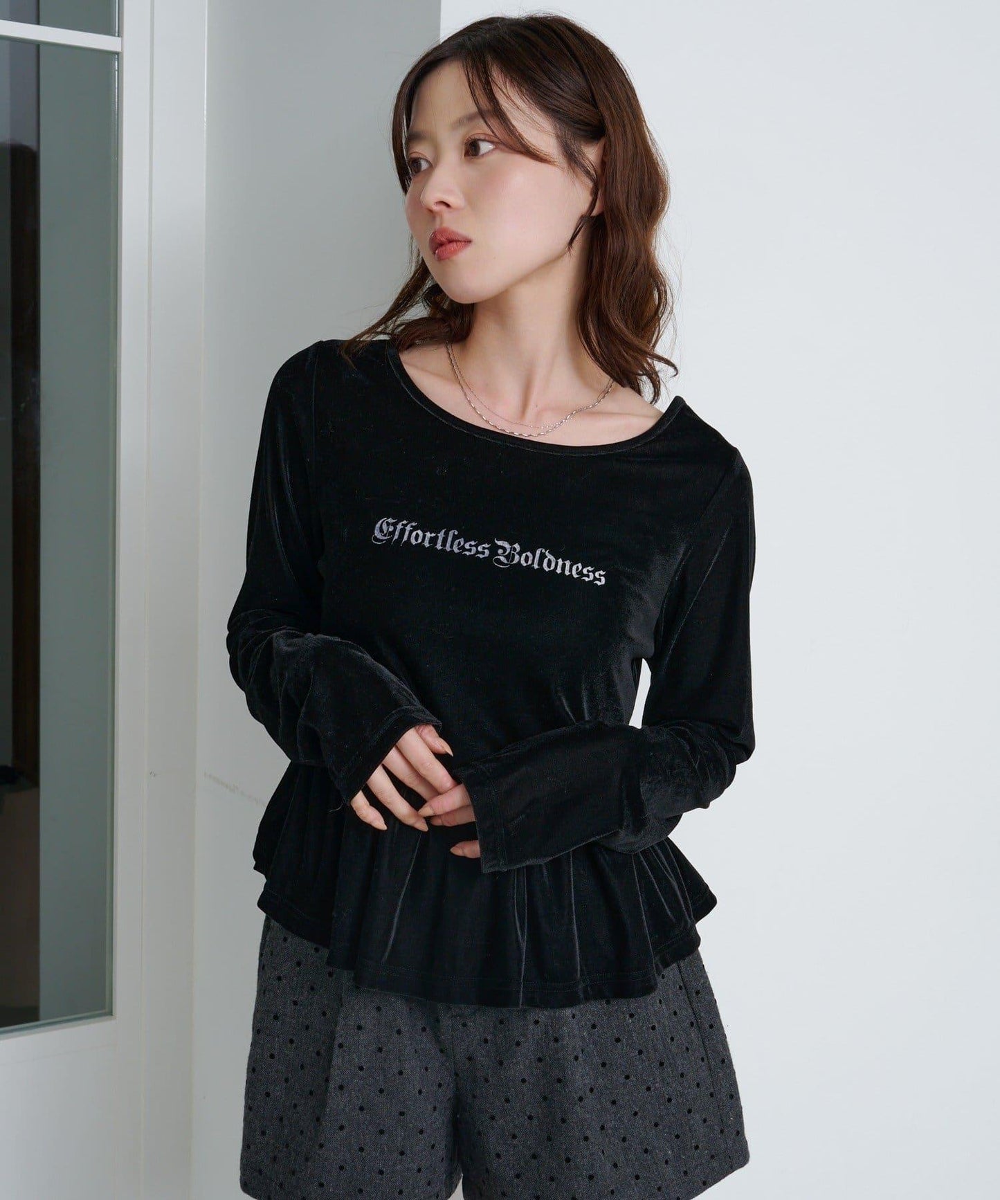 徽標荷葉邊天鵝絨上衣