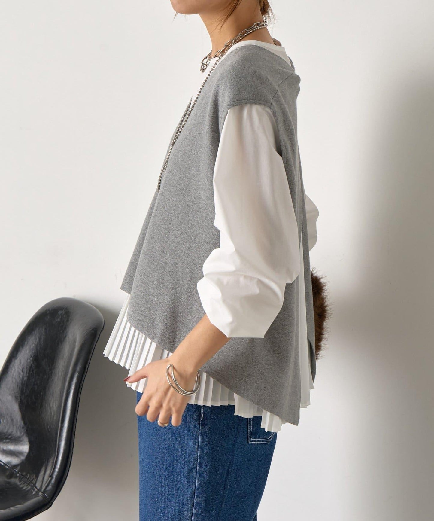 百褶襯衫馬甲套裝