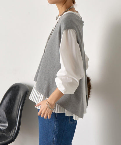 百褶襯衫馬甲套裝