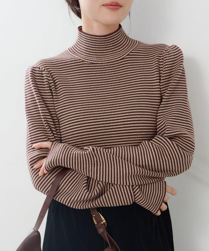 【純色&條紋】高領羅紋針織衫