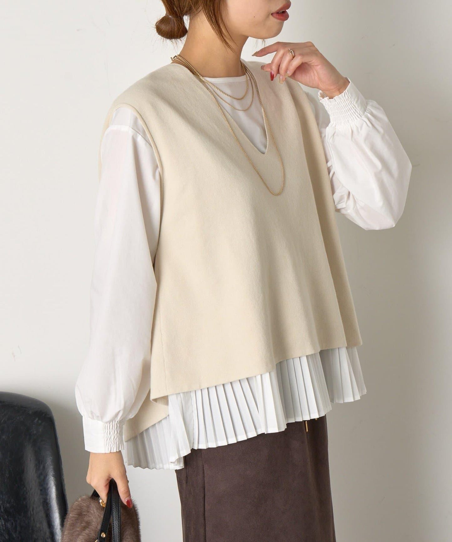 百褶襯衫馬甲套裝