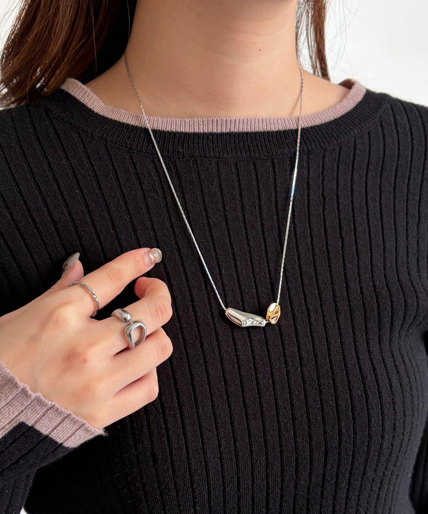 不規則立體大小拼接吊墜項鍊