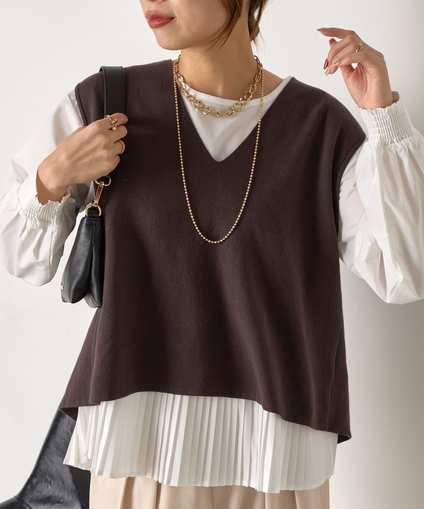 百褶襯衫馬甲套裝