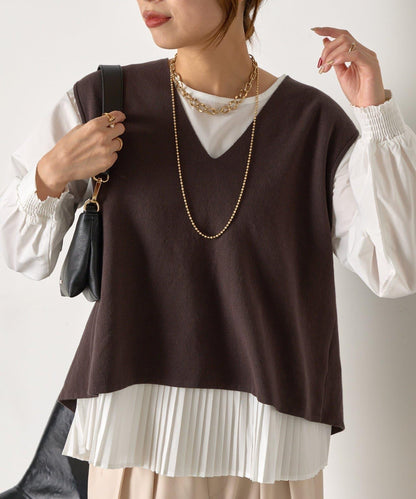 百褶襯衫馬甲套裝