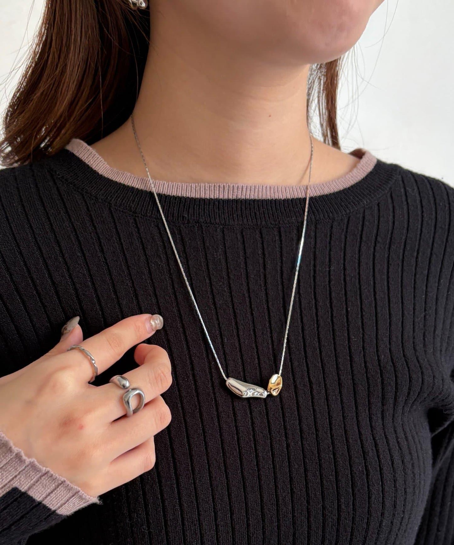 不規則立體大小拼接吊墜項鍊