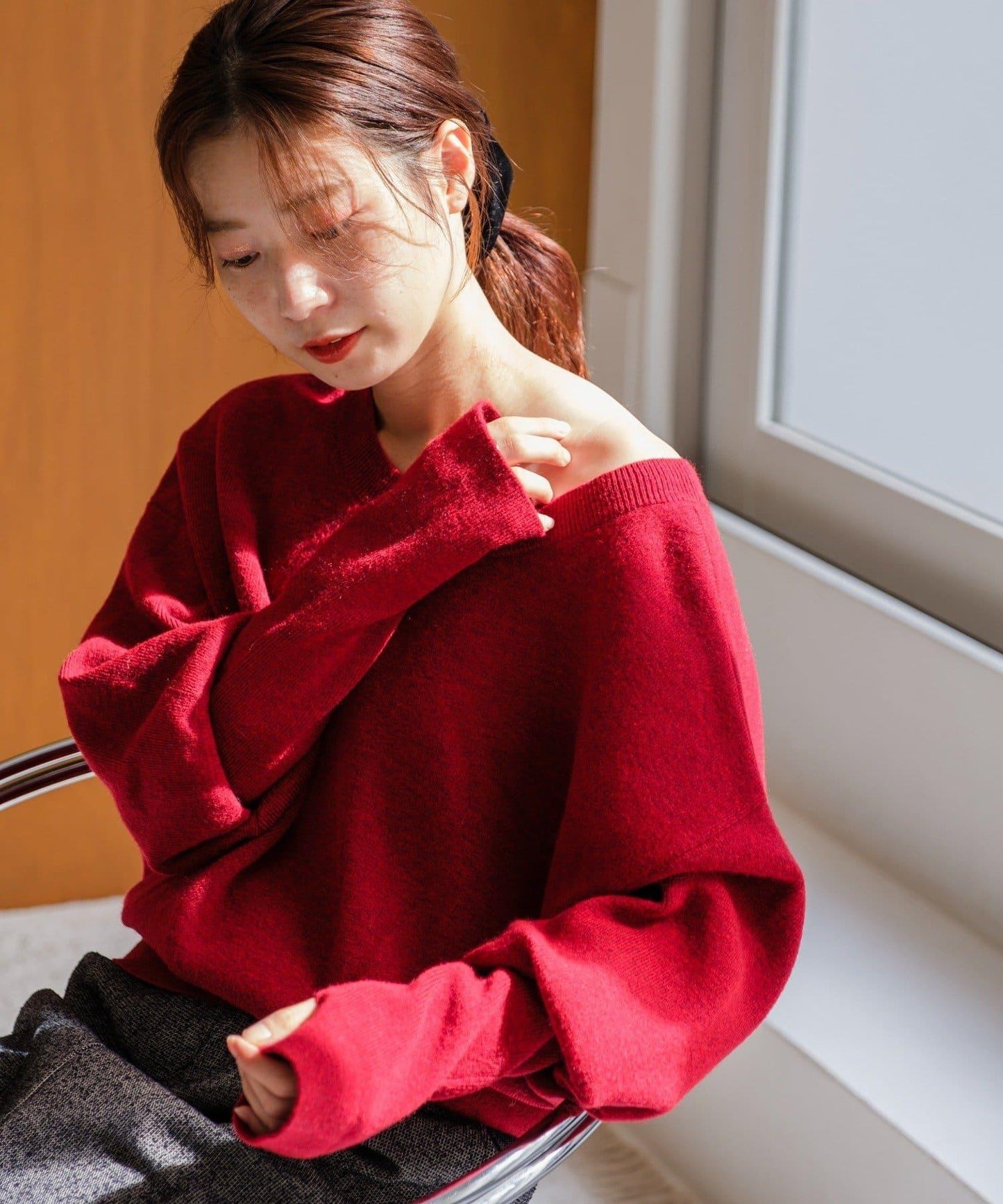 【4色可選/兩用】混色長款羅紋針織衫