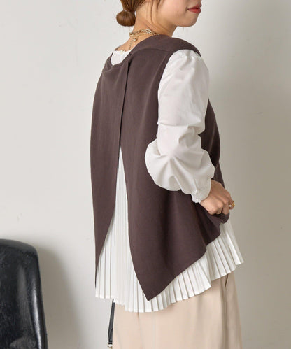 百褶襯衫馬甲套裝