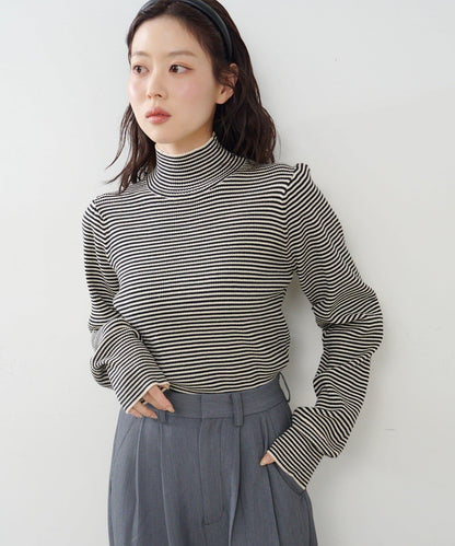 【純色&條紋】高領羅紋針織衫